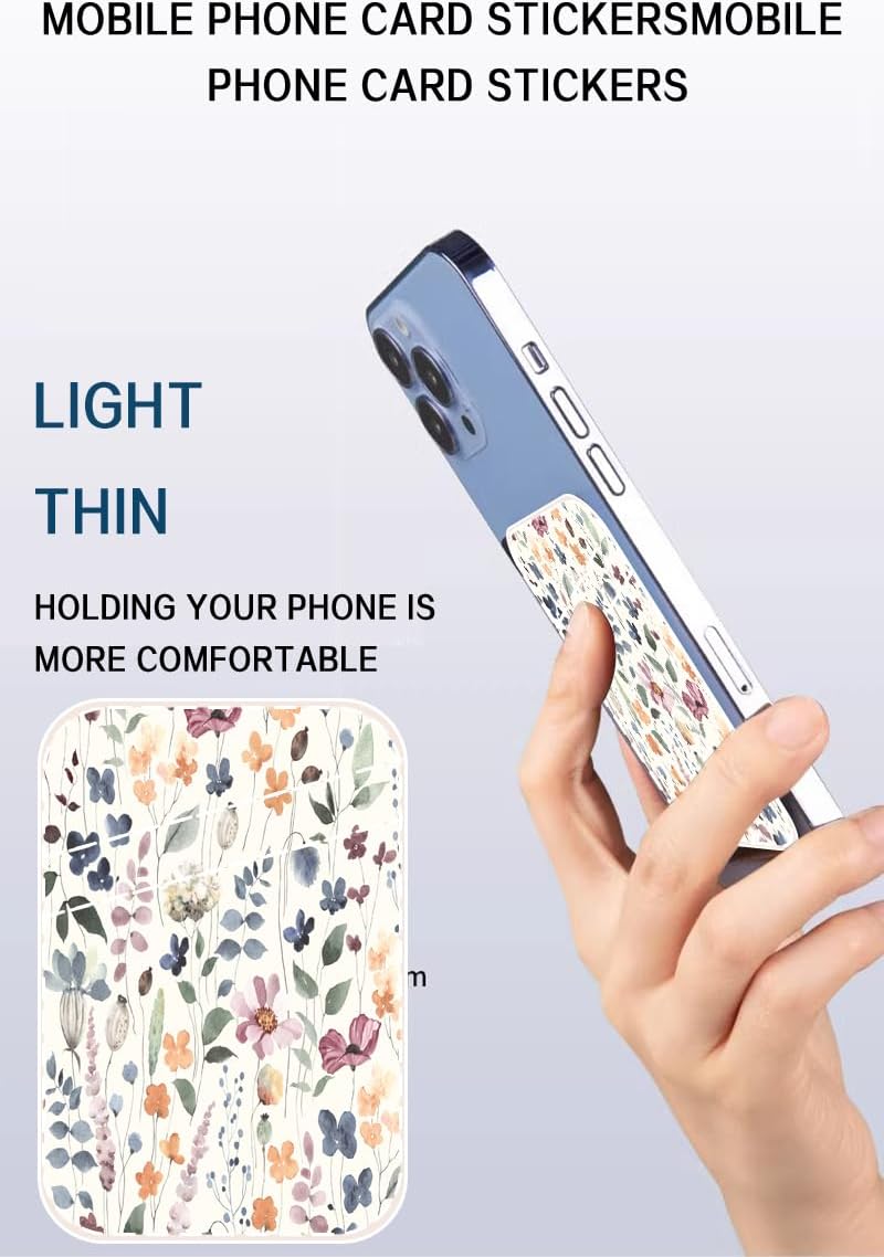AOHRO Phone Card Holder - Dual Pocket Leather Wallet with Adhesive, Cute Credit Card Holder for Most Phones - Colorful Boho Leaf - Image 3